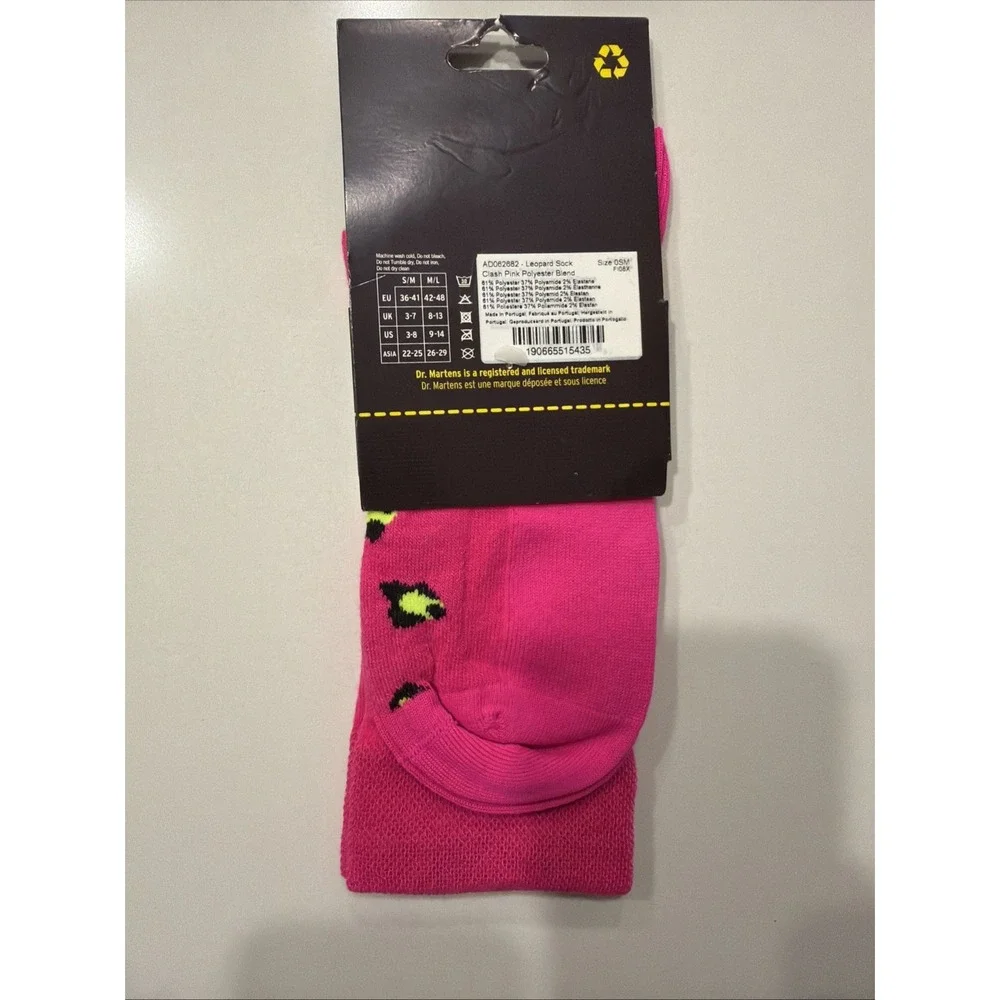 Dr Martens AD062682 Leopard Sock Clash Pink Crew Socks S/M NWT